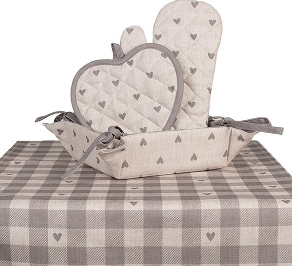 Šedo-bílá bavlněná chňapka / podložka pod hrnec se srdíčky Love It – 20x20 cm