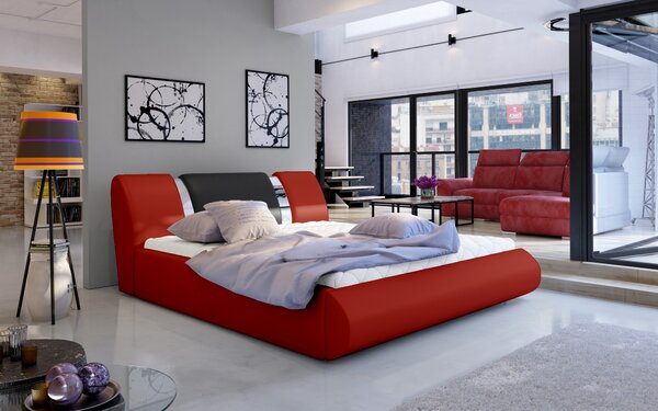 Čalouněná postel FLOWER 140x200cm červená / černá