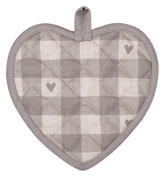 Šedo-bílá bavlněná chňapka / podložka pod hrnec se srdíčky Love It – 20x20 cm