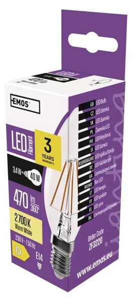 Emos lighting LED žárovka Filament Candle 3,4W E14 teplá bílá