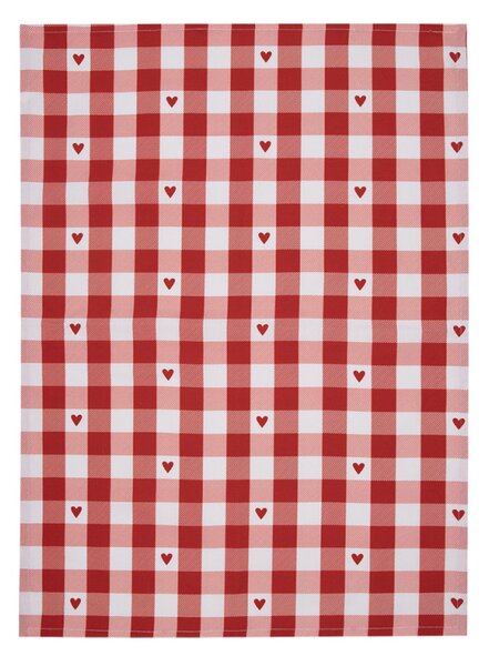 Červeno-bílá bavlněná utěrka se srdíčky Love It II – 50x70 cm