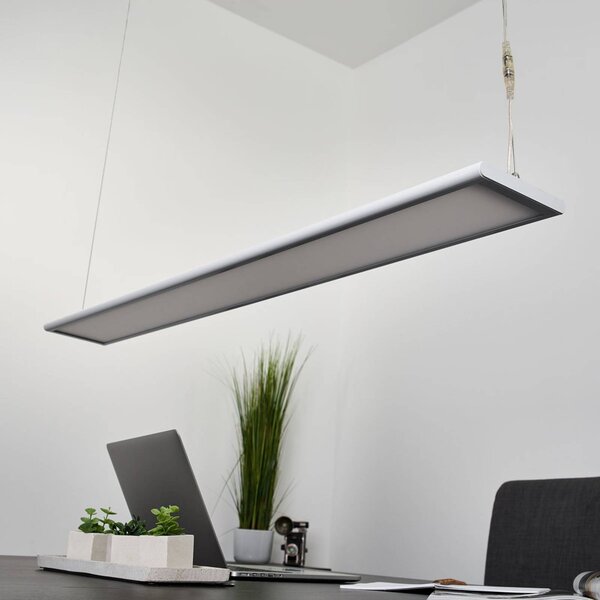 Arcchio LED kancelářská závěsná lampa Samu, nahoru/dolů, stmívatelná, hliník, stmívatelný, Bílá / opál, Pracovna / kancelář, Plast, Moderní