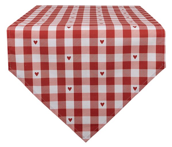 Červeno-bílý bavlněný ubrus / běhoun na stůl se srdíčky Love It – 50x160 cm
