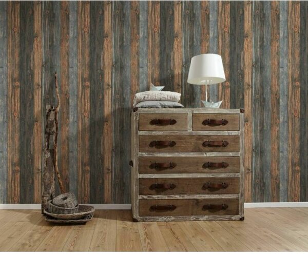 A.S. Création | Vliesová tapeta na zeď Wood'n Stone 9086-12 | 0,53 x 10,05 m | hnědá, šedá