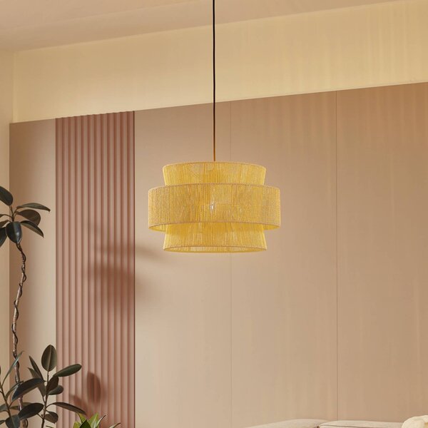 Lindby Závěsné světlo Anuva, přírodní, papír, Ø 45 cm, stmívatelný, Světlé dřevo, Obývací pokoj / jídelna, Papír / lunolit / lunopal, Venkovský / rustikální