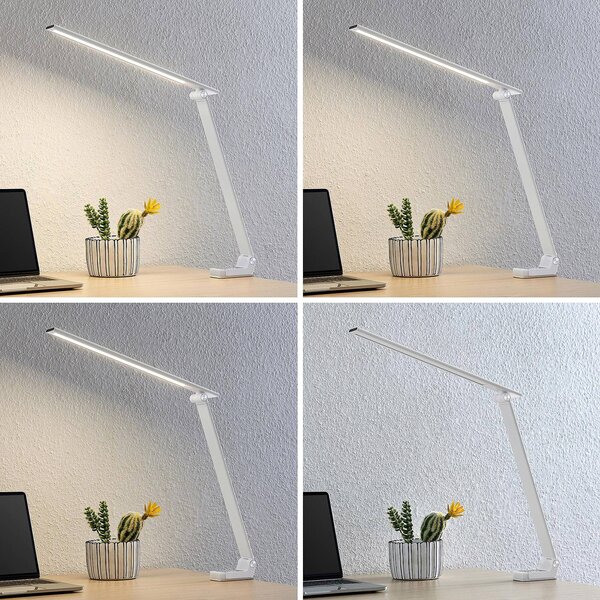 PRIOS Prios LED stolní lampa Tamarin, výška 40 cm, bílá, stmívatelná, stmívatelný, Bílá / opál, Pracovna / kancelář, Plast, Moderní, Lampička na čtení