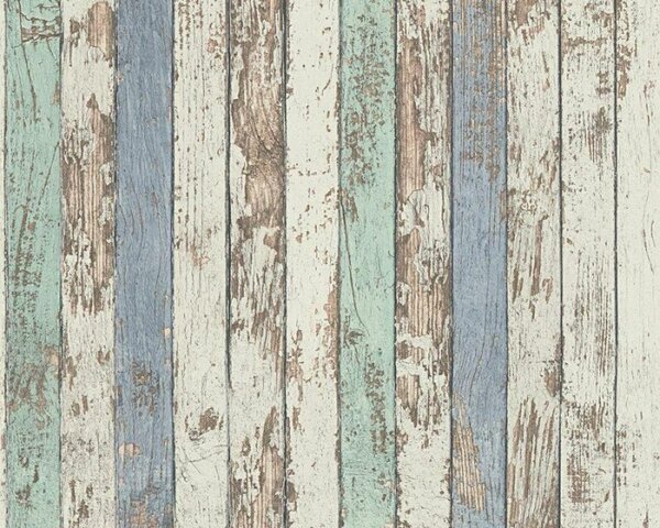 A.S. Création | Vliesová tapeta na zeď Best of Wood & Stone 95914-1 | 0,53 x 10,05 m | zelená, modrá, béžová, hnědá