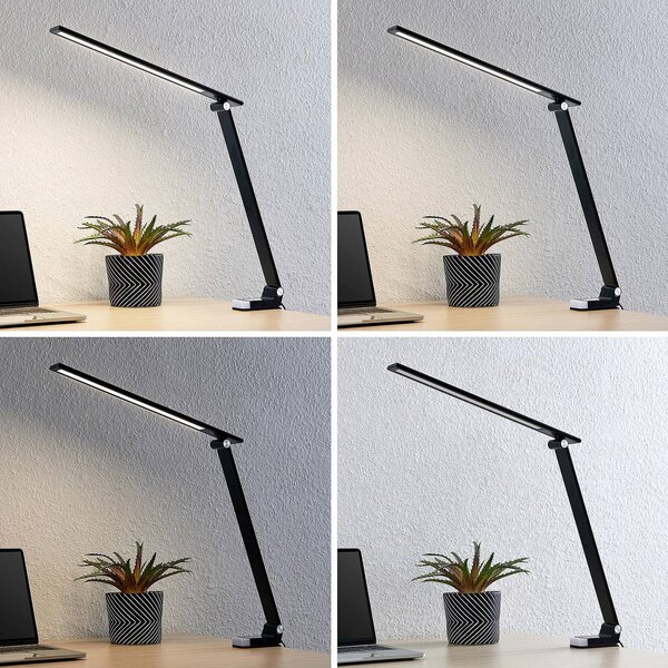 PRIOS Prios Tamarin stolní lampa LED, stmívatelná, černá, stmívatelný, Černá, Pracovna / kancelář, Plast, Moderní, Lampička na čtení