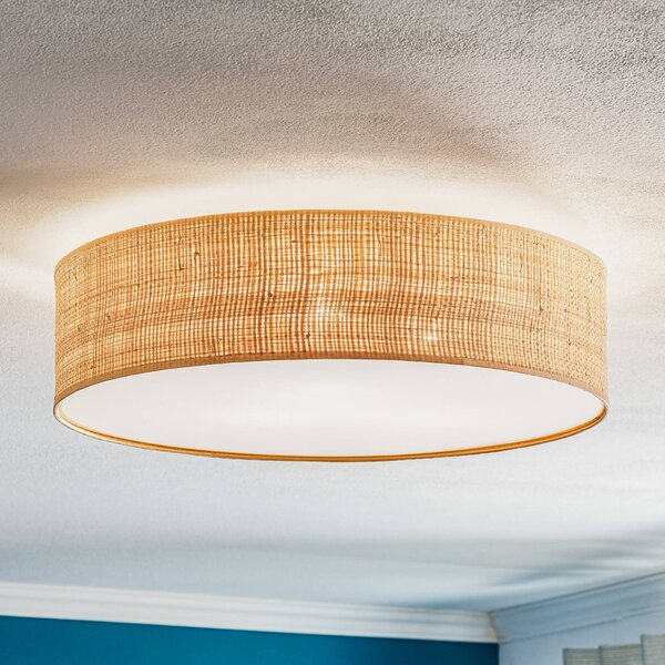 Eko-Light Stropní světlo Leano, světlé dřevo, ratan, Ø 50 cm, stmívatelný, Světlé dřevo, Obývací pokoj / jídelna, Dřevo