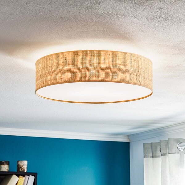 Eko-Light Stropní světlo Leano, světlé dřevo, ratan, Ø 50 cm, stmívatelný, Světlé dřevo, Obývací pokoj / jídelna, Dřevo
