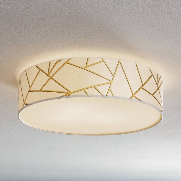 Eko-Light Stropní světlo Zulu bílé/zlaté kulaté, stmívatelný, Mosaz / zlato, Obývací pokoj / jídelna, Textil / tkanina / hedvábí, Moderní