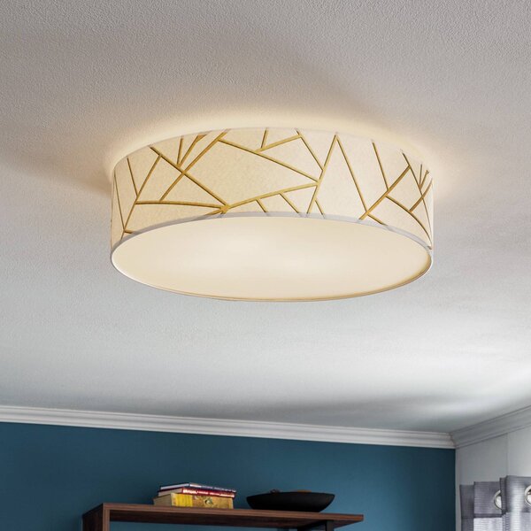 Eko-Light Stropní světlo Zulu bílé/zlaté kulaté, stmívatelný, Mosaz / zlato, Obývací pokoj / jídelna, Textil / tkanina / hedvábí, Moderní