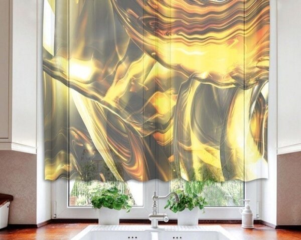 Hotové záclony do kuchyně - fotozáclony Zlatý abstrakt | 140 x 120 cm | zlatá