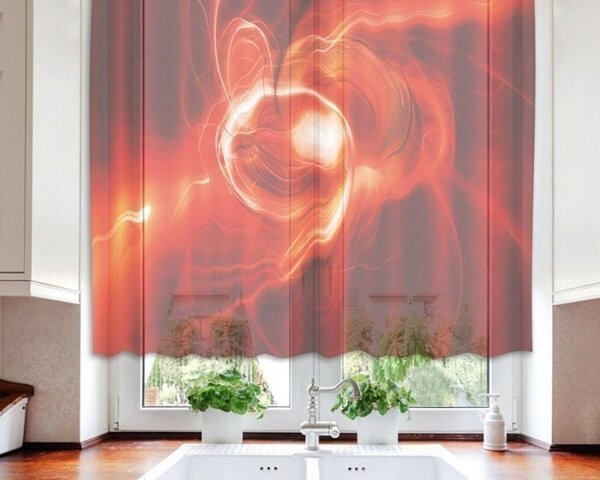 Hotové záclony do kuchyně - fotozáclony Červený abstrakt | 140 x 120 cm | oranžová, červená