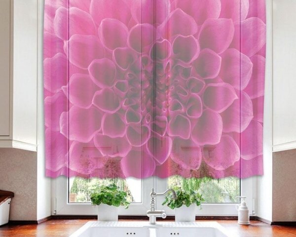 Hotové záclony do kuchyně - fotozáclony Růžová jiřina | 140 x 120 cm | růžová