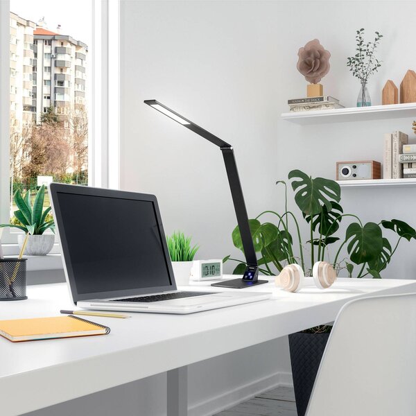 Fabas Luce LED stolní lampa Wasp s dotykovým stmívačem, černá, stmívatelný, Černá, Pracovna / kancelář, kov, Moderní