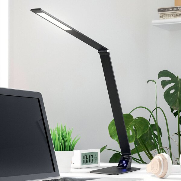 Fabas Luce LED stolní lampa Wasp s dotykovým stmívačem, černá, stmívatelný, Černá, Pracovna / kancelář, kov, Moderní
