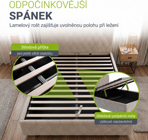 Juskys Čalouněná postel Nizza 140x200 cm - béžová