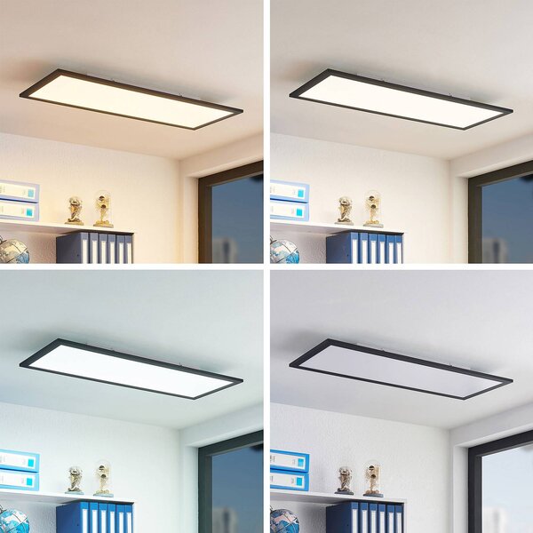 Lindby LED panel Nelios, 80 x 30 cm, černý, kovový, stmívatelný, Černá, Kuchyň, Hliník, Moderní