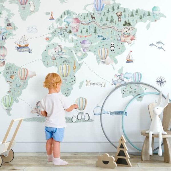INSPIO-textilní přelepitelná samolepka - Dětské samolepky na zeď - Cestovatelská mapa světa pro kluky