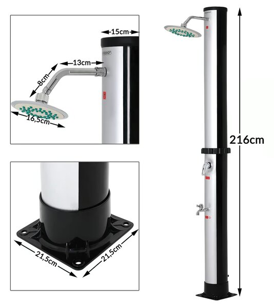 Solární sprcha KARIBIK, 35 l, stříbrná/černá Jurhan