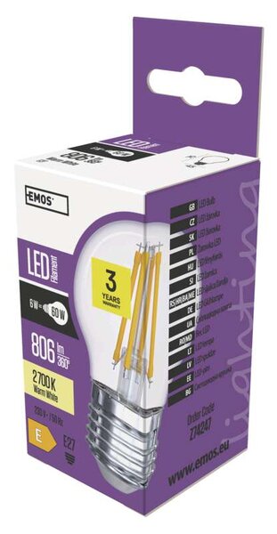 Emos lighting LED žárovka Filament Mini Globe 6W E27 teplá bílá
