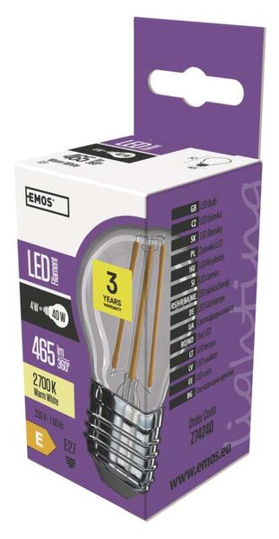 Emos lighting LED žárovka Filament Mini Globe 4W E27 teplá bílá