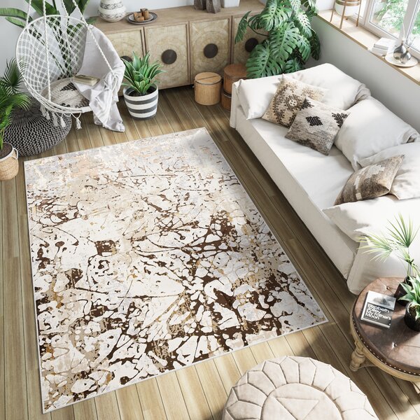 Makro Abra Kusový koberec GOLDEN MZ26D Abstraktní Moderní krémový hnědý Rozměr: 80x150 cm
