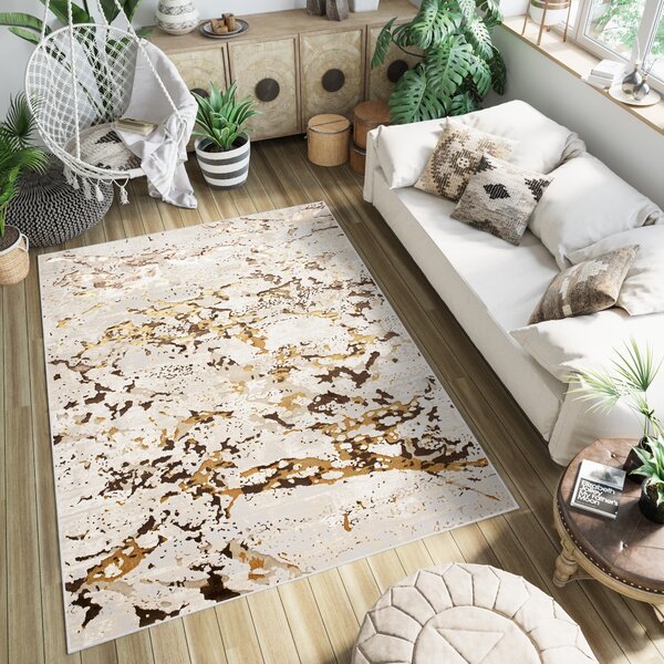 Makro Abra Kusový koberec GOLDEN MZ27D Moderní Abstraktní krémový hnědý Rozměr: 200x300 cm