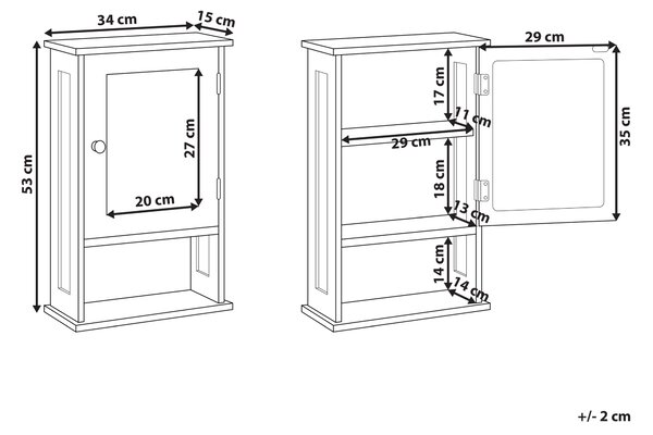 Nástěnná zrcadlová skříňka do koupelny HUILA 34 cm 53 cm Bílá