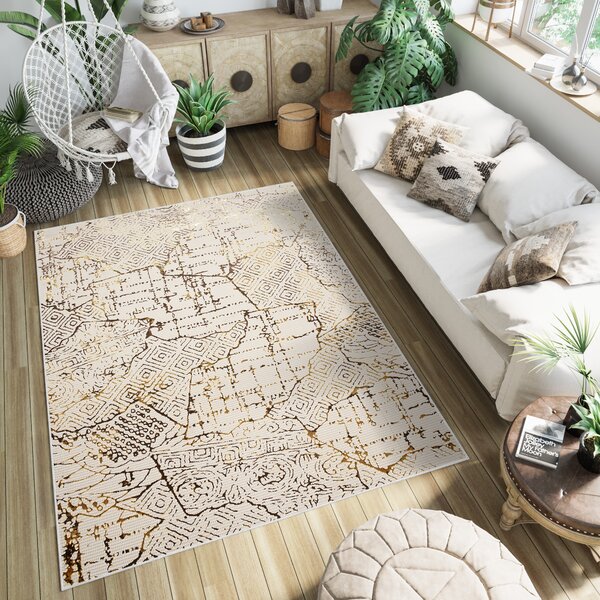 Makro Abra Kusový koberec GOLDEN MZ28E Moderní Abstraktní krémový hnědý Rozměr: 80x150 cm