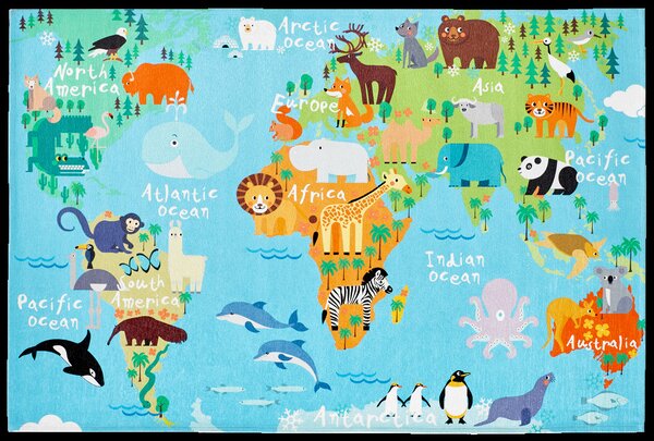 Hans Home | Dětský kusový koberec Torino kids 233 WORLD MAP, světle modrý - 160x230