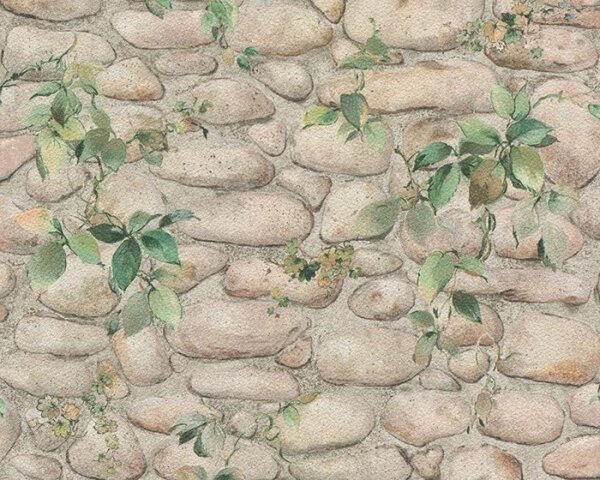 A.S. Création | Papírová tapeta na zeď Dekora Natur 8344-16 | 0,53 x 10,05 m | béžová, šedá, zelená