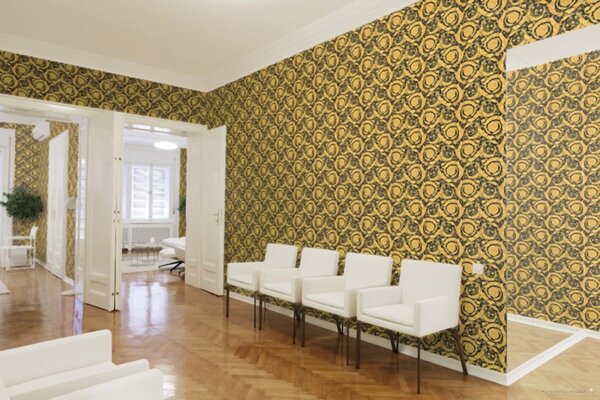 A.S. Création | Vliesová tapeta na zeď Versace 93583-4 | 0,70 x 10,05 m | zlatá, černá