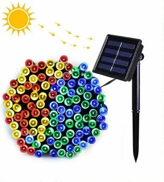Solární vánoční řetěz, 10m, 100 LED, různobarevná, 8 programů