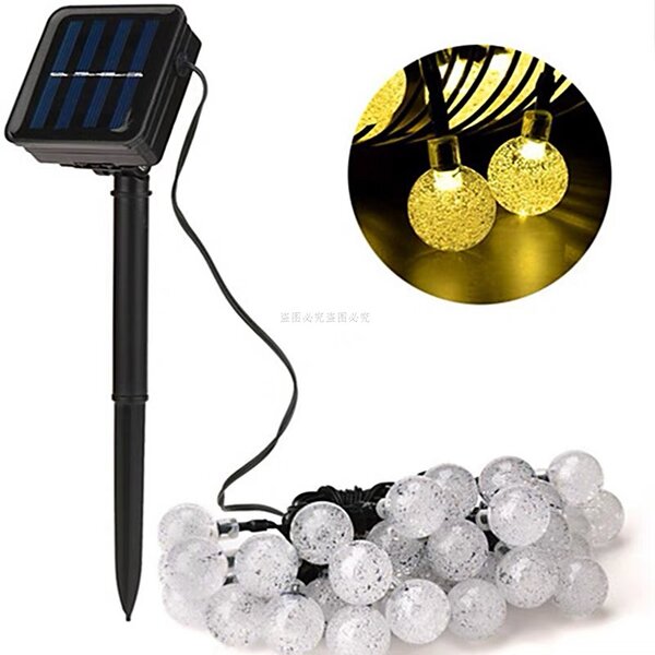 Solární vánoční řetěz se kuličkami, teplá bílá, 5m, 30 LED