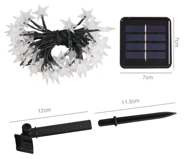 Solární vánoční řetěz s hvězdičkami, teplá bílá, 5m, 30 LED