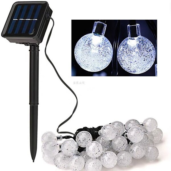 Solární vánoční řetěz s kuličkami, studená bílá, 5m, 30 LED