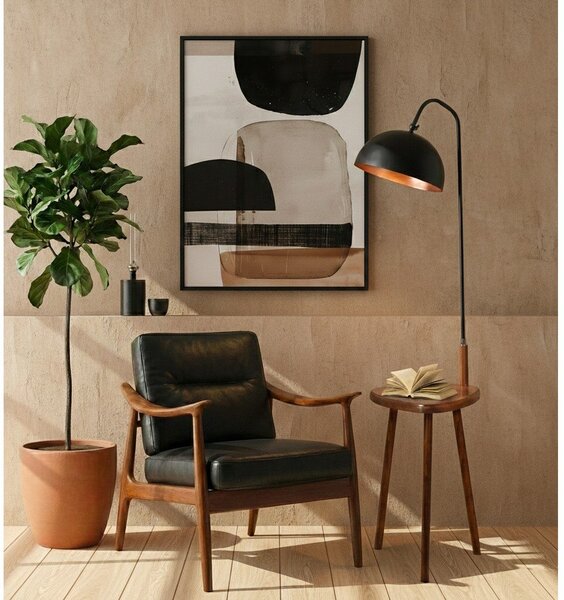 Černá/hnědá stojací lampa s poličkou s kovovým stínidlem (výška 160 cm) Table – Opviq lights