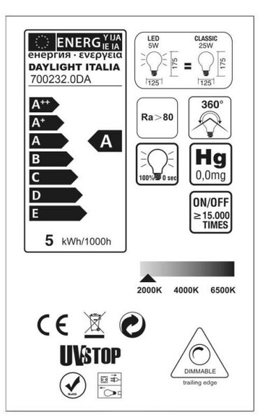 Creative cables Zlatá LED žárovka pro stojící lampy G125 s jedním vláknem "love" 5W E27 2000K