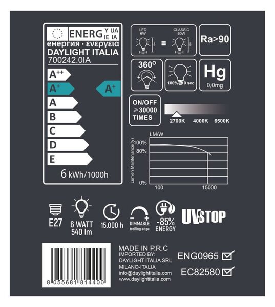 Creative cables LED žárovka porcelán creta 6W E27 stmívatelná 2700K