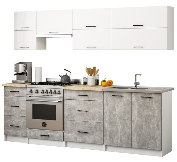 Kuchyňská linka 240 cm VERMINA - bílá / beton