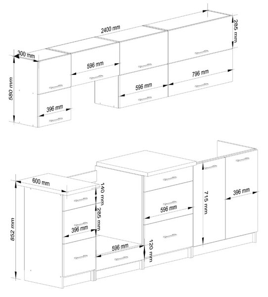 Kuchyňská linka 240 cm VERMINA - bílá / beton