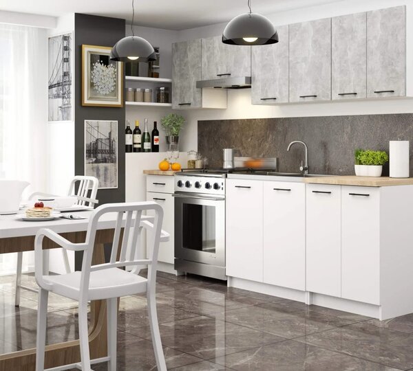 Rovná kuchyňská linka 240 cm VERMINA - beton / bílá
