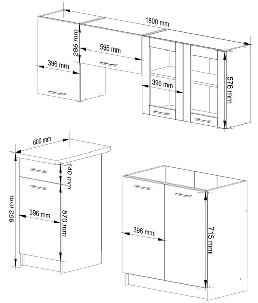 Kuchyňská linka do paneláku 180 cm VERMINA - beton