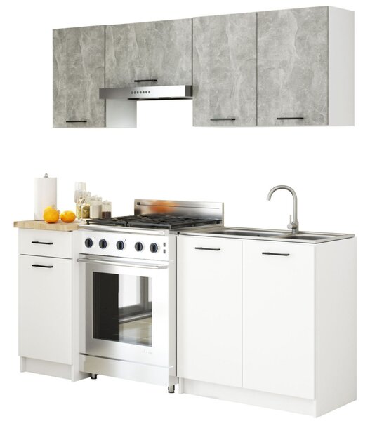Rovná kuchyňská linka 180 cm VERMINA - beton / bílá