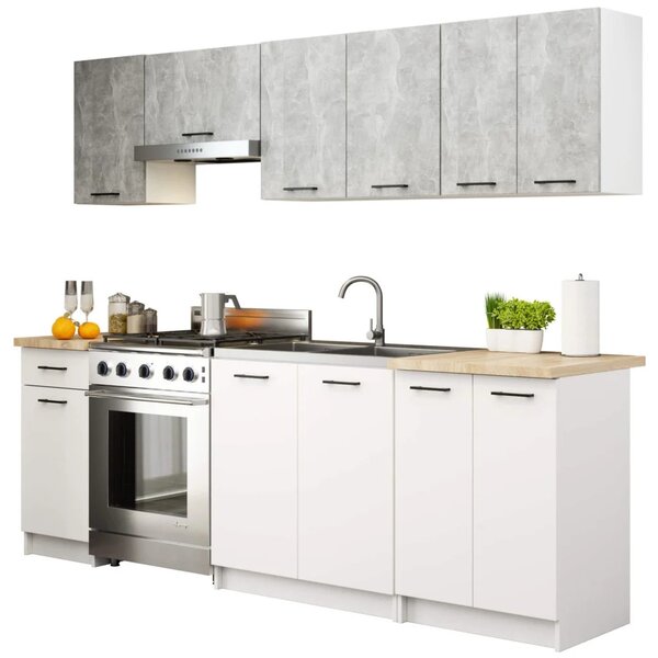 Rovná kuchyňská linka 240 cm VERMINA - beton / bílá