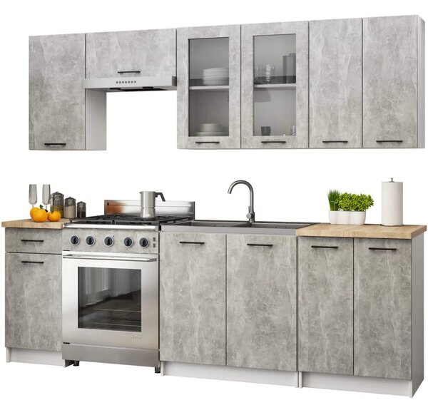 Rovná kuchyňská linka do paneláku 240 cm VERMINA - beton