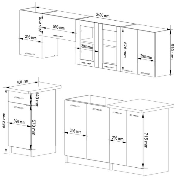 Kuchyňská linka do paneláku 240 cm VERMINA - bílá
