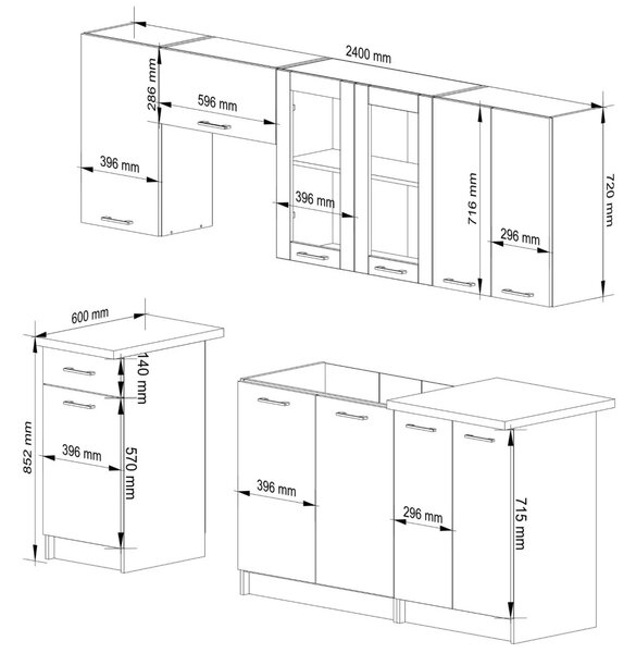 Rovná kuchyňská linka do paneláku 240 cm VERMINA - beton